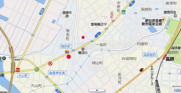 地図中央の大きな赤丸が会場の駒形公民館です。